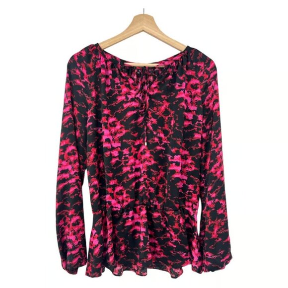 Ellen Tracy SMALL Pink Abstract Boho Long Sleeve Peasant Top Blouse Shirt - Picture 1 of 6